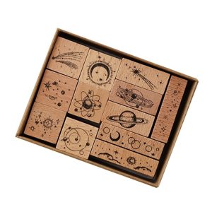 Vintage Beech Combination Seal Set Wooden Handbook Seal Set (Cosmic Radio Station)