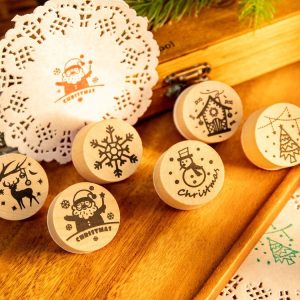 6PCS / Set Christmas Snowflake Deer Wooden DIY Stamp Set
