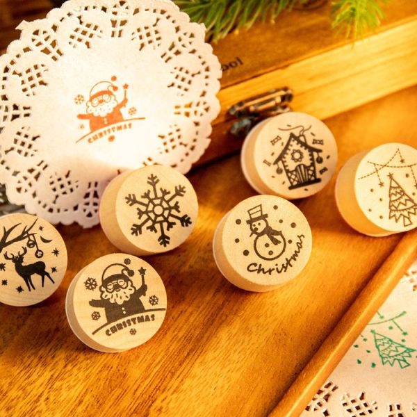 6PCS / Set Christmas Snowflake Deer Wooden DIY Stamp Set