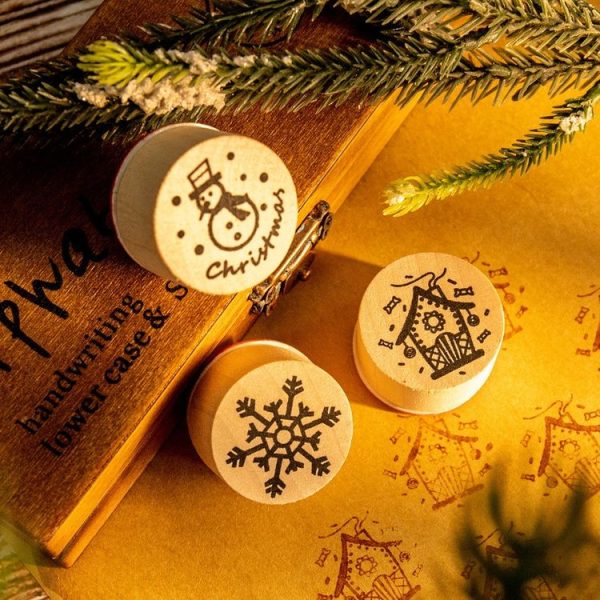 6PCS / Set Christmas Snowflake Deer Wooden DIY Stamp Set - Image 4