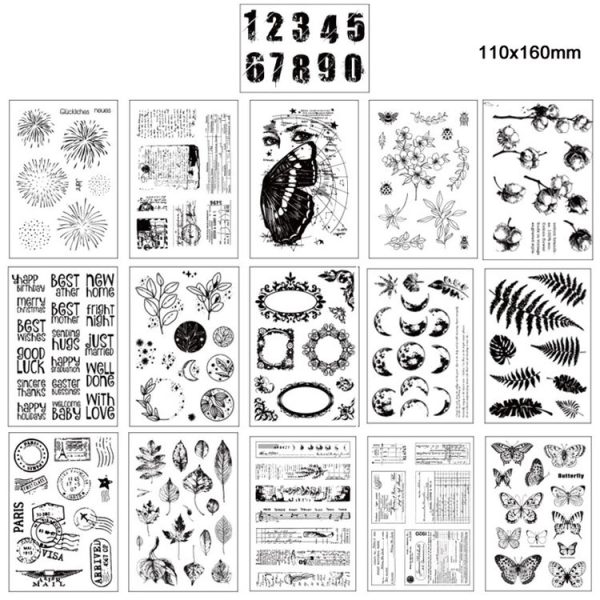 5 PCS Vintage Botanical Arrangement Handbook Clear Silicone Stamp (Moon Phase) - Image 2