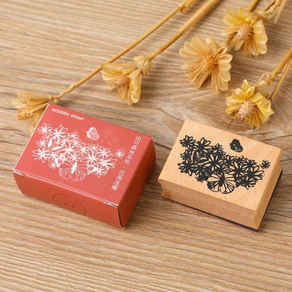 5 PCS DIY Vintage Nature Landscape Handbook Wooden Stamp (Sea Flowers Butterflies)