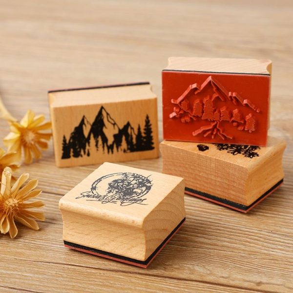 5 PCS DIY Vintage Nature Landscape Handbook Wooden Stamp (Sea Flowers Butterflies) - Image 3
