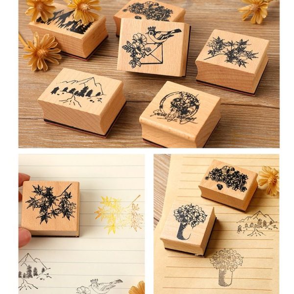 5 PCS DIY Vintage Nature Landscape Handbook Wooden Stamp (Sea Flowers Butterflies) - Image 4