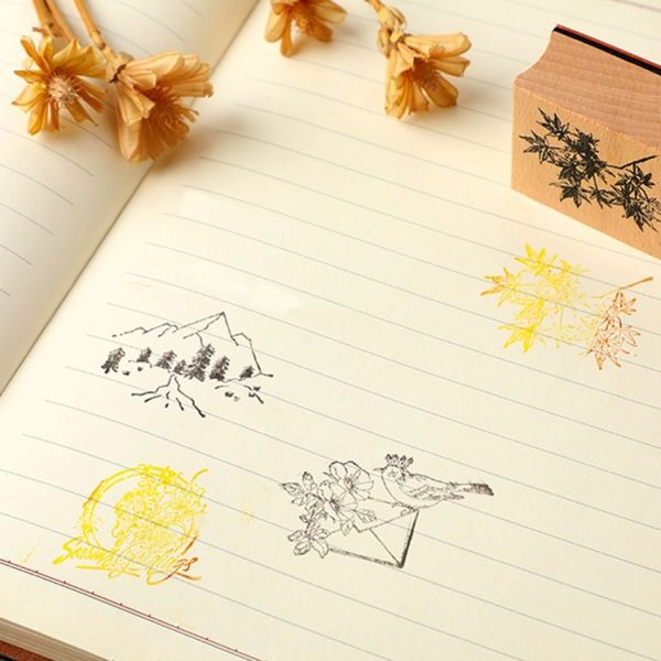 5 PCS DIY Vintage Nature Landscape Handbook Wooden Stamp (Sea Flowers Butterflies) - Image 5