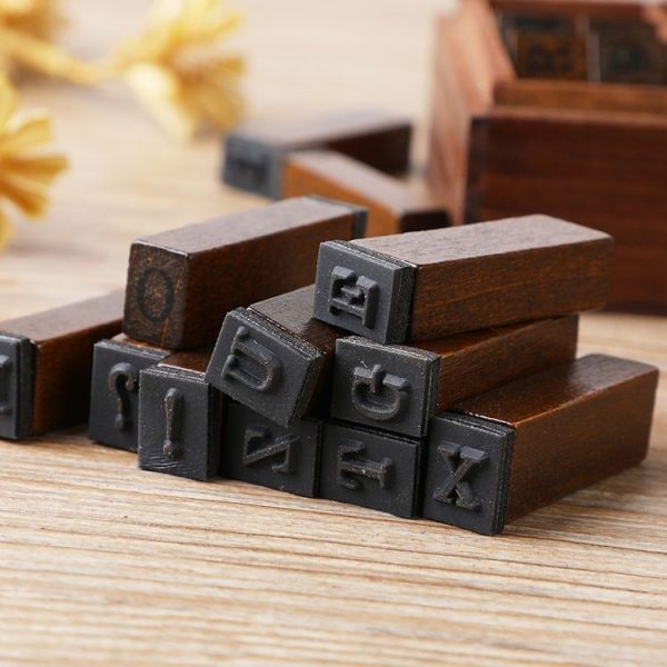 E13 28PCS / Set Vintage Wooden Alphabet and Number Diary Handbook DIY Stamps (Regular Capital) - Image 5