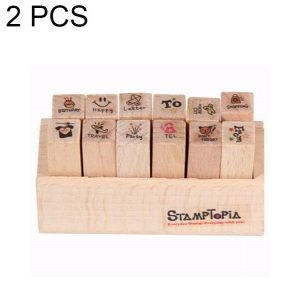 2 Sets D25 12PCS / Set Wooden Cartoon Handbook Decoration Stamps (D)