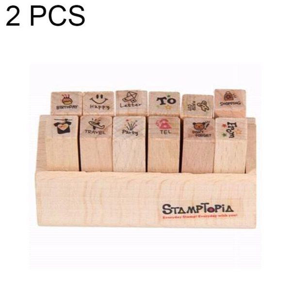 2 Sets D25 12PCS / Set Wooden Cartoon Handbook Decoration Stamps (D)