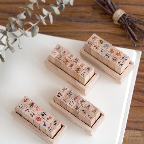 2 Sets D25 12PCS / Set Wooden Cartoon Handbook Decoration Stamps (D) - Image 2
