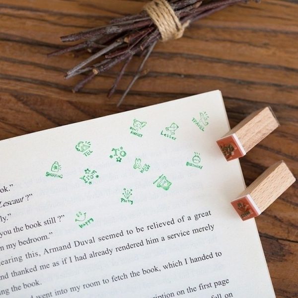 2 Sets D25 12PCS / Set Wooden Cartoon Handbook Decoration Stamps (D) - Image 6