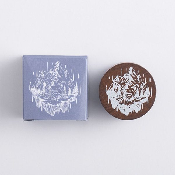 Round Wooden Stamps Vintage DIY Handbook Multifunctional Decorative Stamps, Style: Mountain