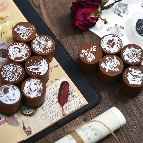 Round Wooden Stamps Vintage DIY Handbook Multifunctional Decorative Stamps, Style: Mountain - Image 2