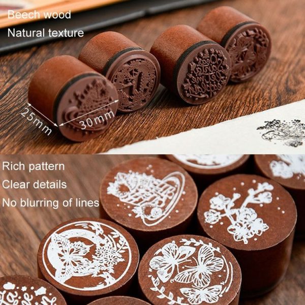 Round Wooden Stamps Vintage DIY Handbook Multifunctional Decorative Stamps, Style: Mountain - Image 3