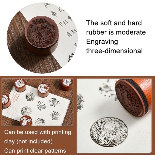 Round Wooden Stamps Vintage DIY Handbook Multifunctional Decorative Stamps, Style: Mountain - Image 4