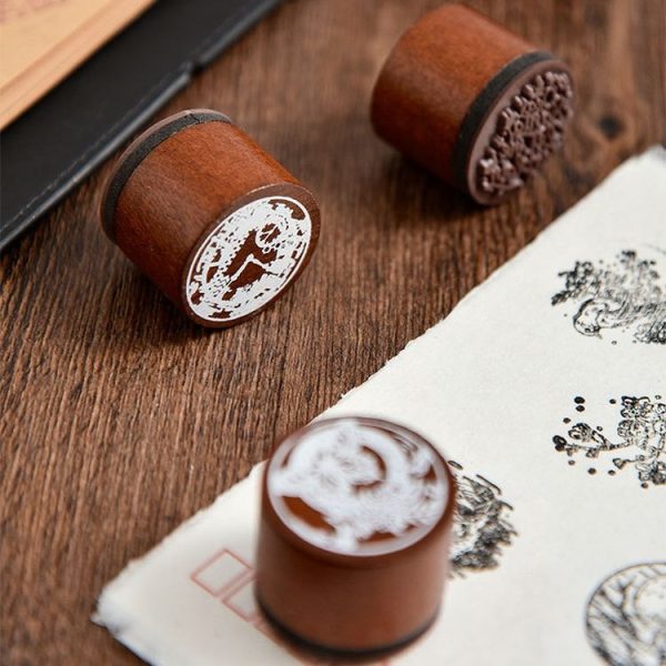 Round Wooden Stamps Vintage DIY Handbook Multifunctional Decorative Stamps, Style: Mountain - Image 6