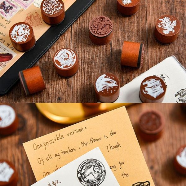 Round Wooden Stamps Vintage DIY Handbook Multifunctional Decorative Stamps, Style: Mountain - Image 7
