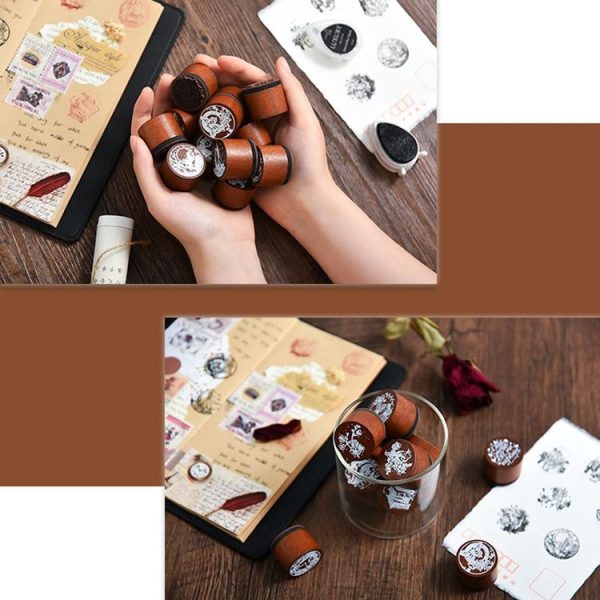 Round Wooden Stamps Vintage DIY Handbook Multifunctional Decorative Stamps, Style: Mountain - Image 8