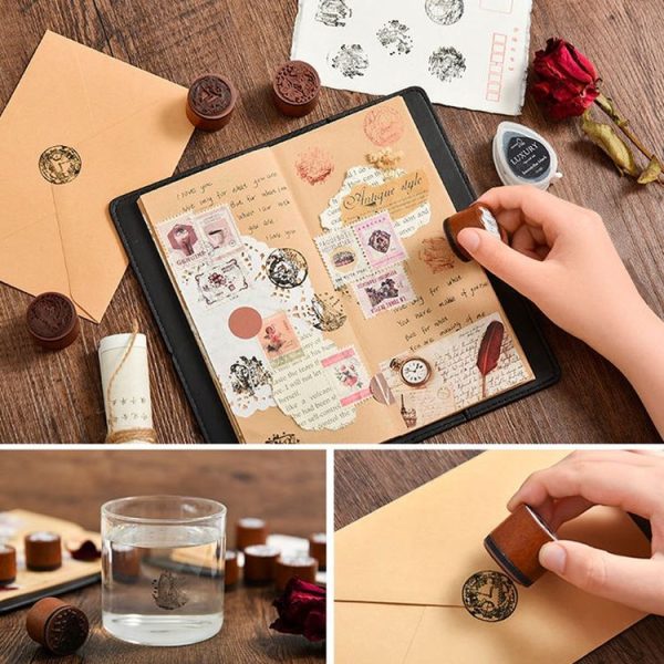 Round Wooden Stamps Vintage DIY Handbook Multifunctional Decorative Stamps, Style: Mountain - Image 9