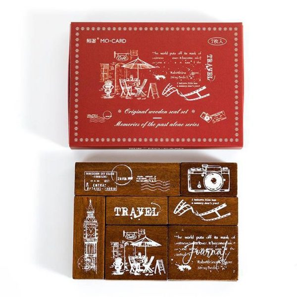 MOCARD 7 In 1 Wooden Stamp Set Handbook DIY Material (Senyu Traveler)