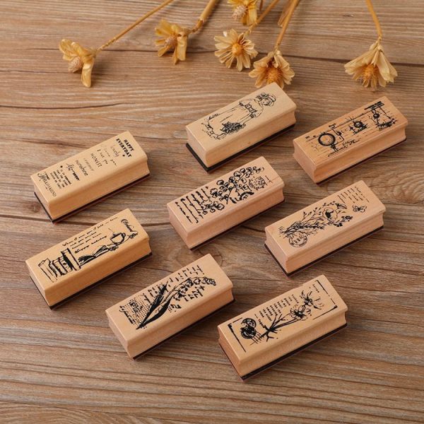 4 PCS Wooden Flowers and Plants Girl Stamp Fresh Plant Handbook DIY Decorative Stamp (Books) - Image 2