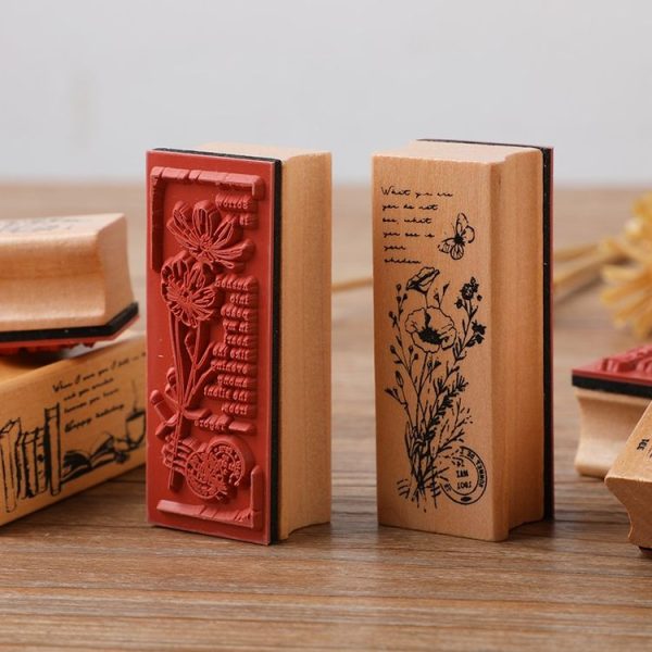 4 PCS Wooden Flowers and Plants Girl Stamp Fresh Plant Handbook DIY Decorative Stamp (Books) - Image 3