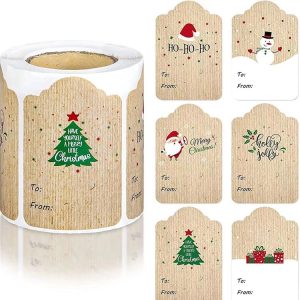 300PCS / Roll Rectangular Shaped Christmas Decoration Stickers Holiday Gift Tag Tape (Cowhide)
