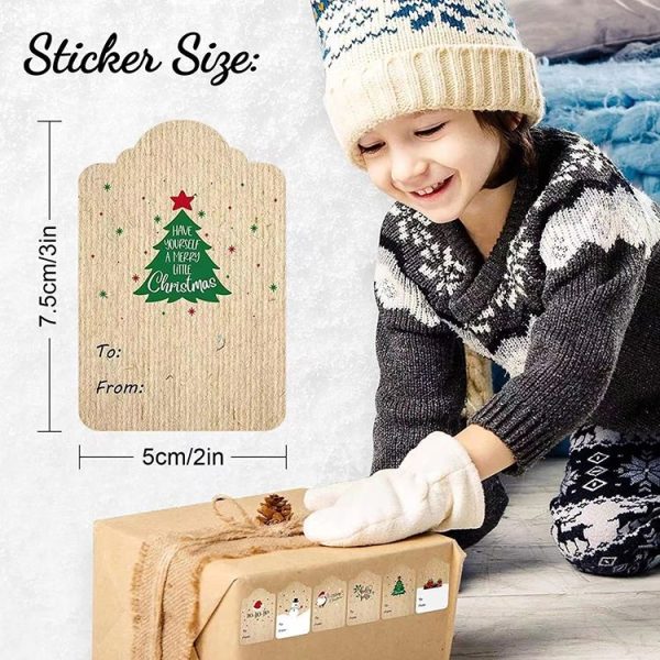 300PCS / Roll Rectangular Shaped Christmas Decoration Stickers Holiday Gift Tag Tape (Cowhide) - Image 3