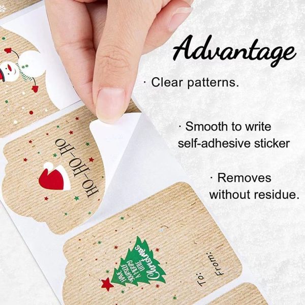 300PCS / Roll Rectangular Shaped Christmas Decoration Stickers Holiday Gift Tag Tape (Cowhide) - Image 4