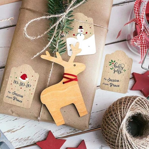 300PCS / Roll Rectangular Shaped Christmas Decoration Stickers Holiday Gift Tag Tape (Cowhide) - Image 5