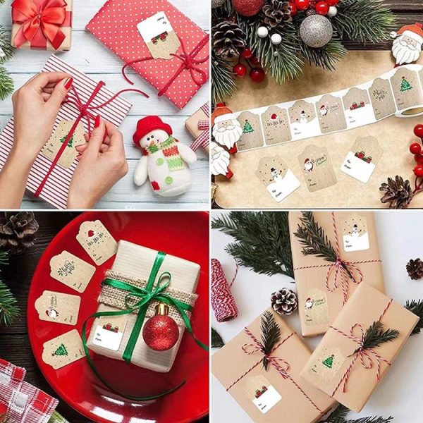 300PCS / Roll Rectangular Shaped Christmas Decoration Stickers Holiday Gift Tag Tape (Cowhide) - Image 6