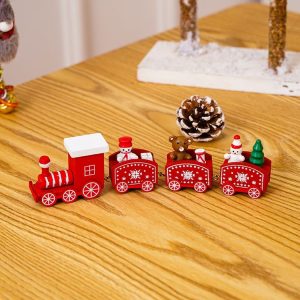 Christmas Decoration Wooden Train Kindergarten Christmas Festival Gift (Red 4 Section)
