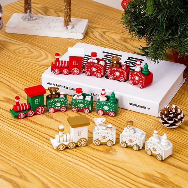 Christmas Decoration Wooden Train Kindergarten Christmas Festival Gift (Red 4 Section) - Image 2