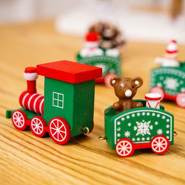 Christmas Decoration Wooden Train Kindergarten Christmas Festival Gift (Red 4 Section) - Image 4