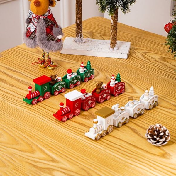 Christmas Decoration Wooden Train Kindergarten Christmas Festival Gift (Red 4 Section) - Image 5