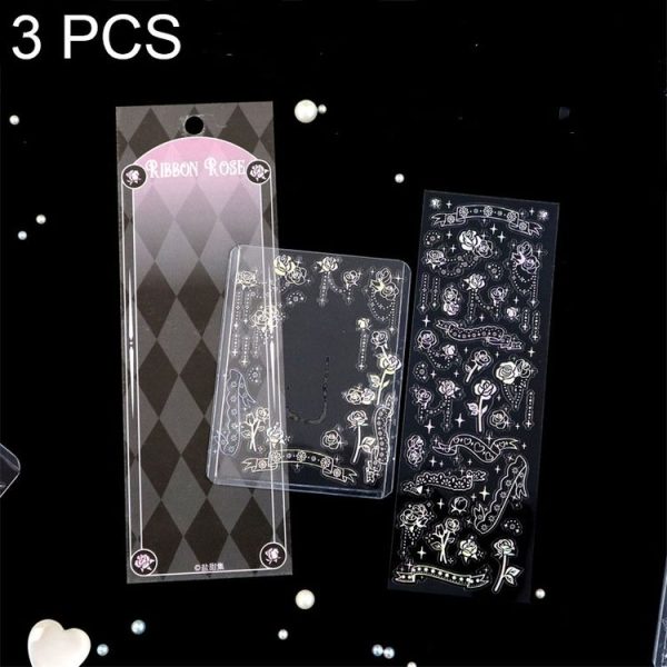 3 PCS Laser Stereo DIY Stickers Set Handbook Decorative Material Stickers (Lace Rose)