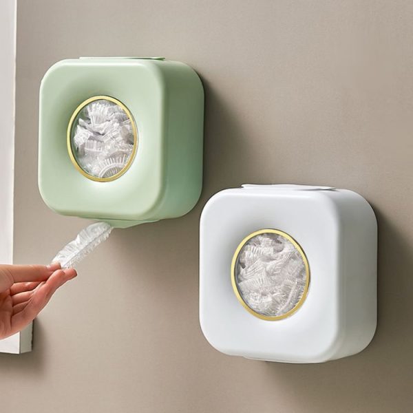 Large Capacity Kitchen Cling Wrap Organiser Wall Mounted Shower Cap Storage Shelf (Green) - Image 2