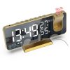 Mirror Surface LED Radio Projection Alarm Clock with Temperature & Humidity Display (Gold+White Characters)