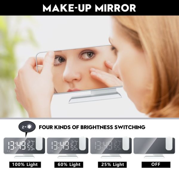 Mirror Surface LED Radio Projection Alarm Clock with Temperature & Humidity Display (Gold+White Characters) - Image 4