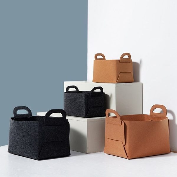 Home Clutter Felt Folding Storage Baskets, Size: Large (Brown) - Image 2