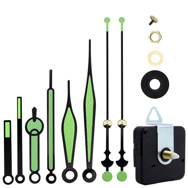 Shaft Length 18.5mm Quartz Clock Silent Movement + Luminous Hands DIY Kit, Spec: Movement+3 Sets Needles