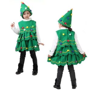Girls Christmas Dress Christmas Tree Performance Dance Clothes, Size: 90cm (Green)