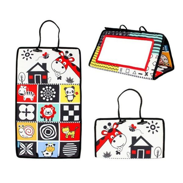 Baby Hanging Toy Foldable Baby Vision Training Pattern Mirror (Black Red)