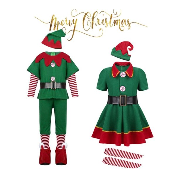 Christmas Green Elf Cosplay Costume Chris Santa Claus Costume Set, Size: 80cm (Female) - Image 3