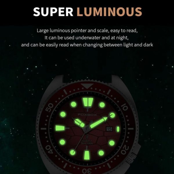 FOXBOX FB0025 Alloy Calendar Watch Luminous Waterproof Rotatable Quartz Watch (Green) - Image 4
