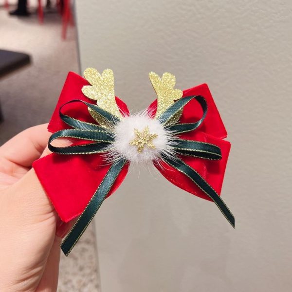 Christmas Gold Velvet Headdress Duckbill Clip, Color: LD055 Red