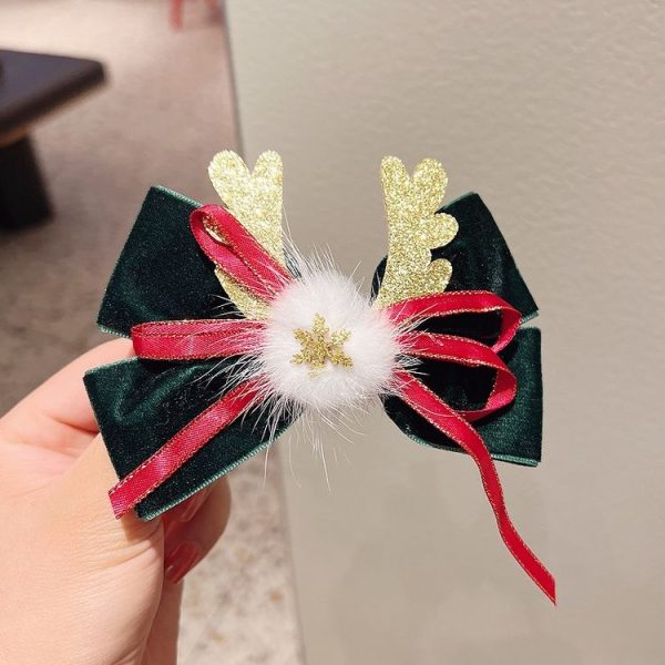Christmas Gold Velvet Headdress Duckbill Clip, Color: LD055 Dark Green