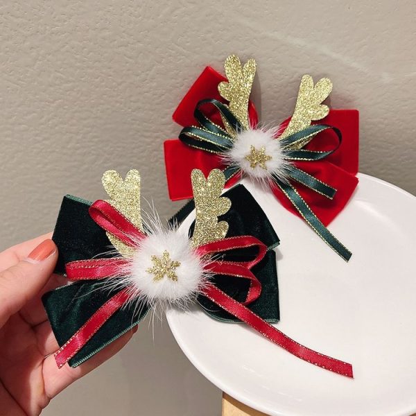 Christmas Gold Velvet Headdress Duckbill Clip, Color: LD055 Dark Green - Image 4