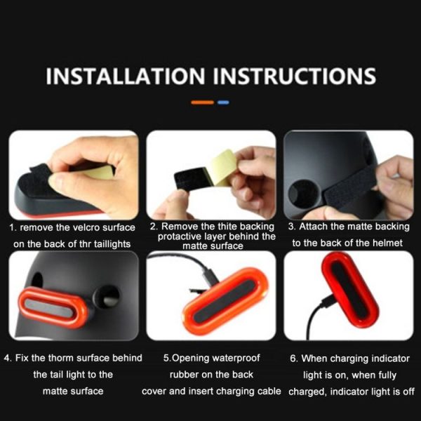 Helmet Blaster Warning Light Bicycle LED Rechargeable Tail Light (Black) - Image 7