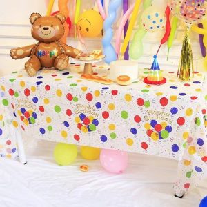2pcs Birthday Party Disposable Tablecloth Decorations Photo Props 137 x 274cm (Colorful Wave Dot)