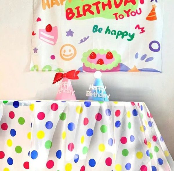2pcs Birthday Party Disposable Tablecloth Decorations Photo Props 137 x 274cm (Colorful Wave Dot) - Image 3